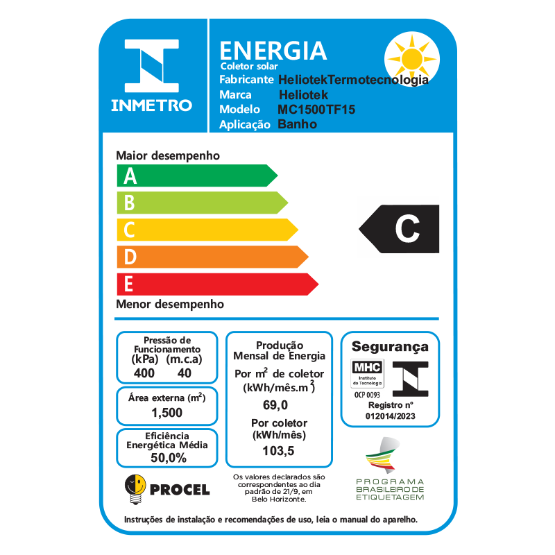 etiqueta inmetro de coletor solar MC1300 TF10