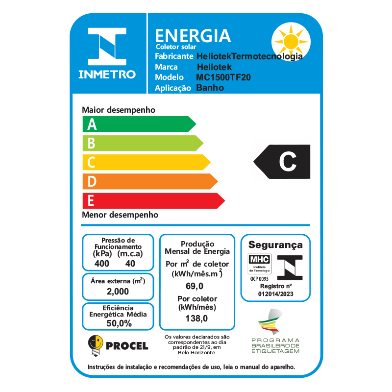 etiqueta inmetro de coletor solar MC1300 TF10
